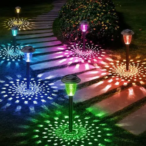 Produktbild: BUCASA 8 Stück Solarlampen für Außen Garten, Solarleuchten für Außen mit Wärme und RGB Modi, Wasserdicht Auto Ein/Aus Solarleuchten Garten Rasen, Terrasse, Hof, Balkon Deko Geschenke