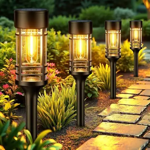 Produktbild: BUCASA Solarlampen für Außen Garten, 4 Stück Solarleuchten für Außen, IP65 Wasserdicht Solarleuchten Garten Helle Warmweiß Licht Solar Gartenleuchten Deko für Balkon, Rasen, Terrasse, Hof