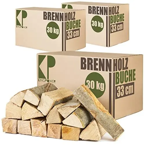Produktbild: Buche Brennholz 33 cm Kaminholz 30, 60 oder 90kg für Kaminofen Lagerfeuer Feuerschale Ofen Grill Buchenholz kammergetrocknet ofenfertig Holzscheite Kingpower, Menge:90 kg