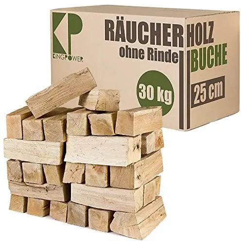 Produktbild: Buche Smoker Holz Räucherholz Brennholz 30 kg Buchenholz ohne Rinde 25 cm Kaminholz Smoke Feuerholz Grillen Wood BBQ Rauch Raeuchern Smokewood Kingpower