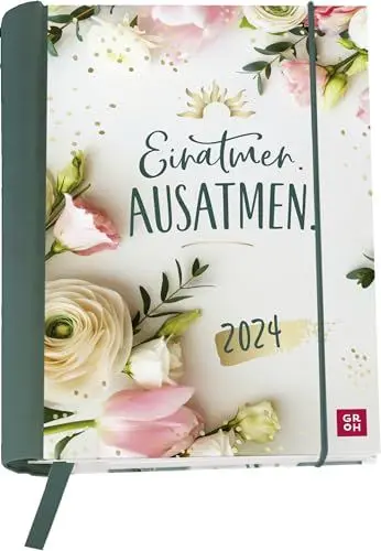 Produktbild: Buchkalender 2024: Einatmen. Ausatmen.: Wochenkalender mit 12 Postkarten (Terminplaner für die Handtasche) mit Leseband, Spiralbindung, Gummiband und Einstecktasche