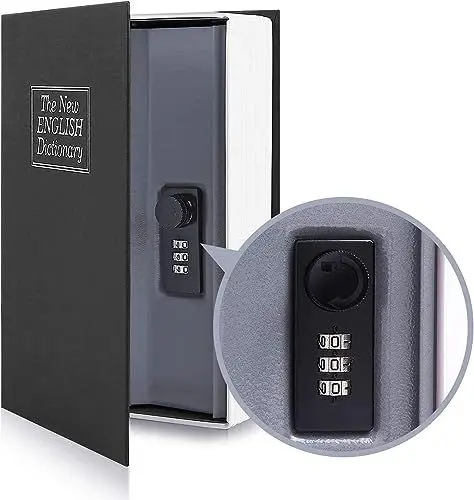 Produktbild: BuchSafe mit Kombinationsschloss, Ohuhu Buchtresor Wörterbuch mit Geheimversteck, Buchsafe Tresor Wertsachen Versteck für Büro und zu Hause (Mittel Schwarz)