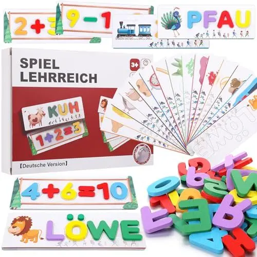 Produktbild: Buchstaben Lernen Lernspiele, Kinder Buchstaben Spiel Steckpuzzle Holz Spielzeug für Jungen und Mädchen ab 3 4 5 6 7 8 Jahre