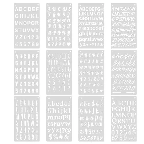 Produktbild: Buchstaben Schablone 12 Stück Schablonen Buchstaben Malschablonen Kunststoff Buchstabenschablonen Klein für Scrapbooking 4 x 7 Zoll