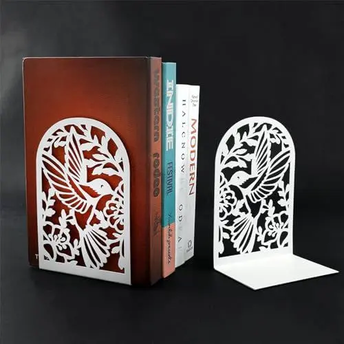 Produktbild: Buchstütze Weiß-Metall Bücherstütze, Bookend Holder Mit rutschfeste für Schule Zuhause Büro Bücherstopper (1 Paar)