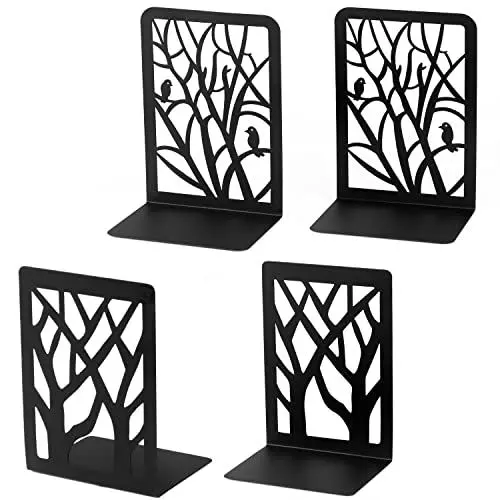 Produktbild: Buchstützen, 2 Paar Buchstützen, strapazierfähig, KIKIGOAL dekorativer Metall-Buchstützenhalter für Regale, Rutschfester Buchstopper für Zuhause, Büro, Bibliothek, Schule
