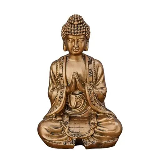 Produktbild: Buddha Statue Gold Meditation - Zen und Feng Shui Deko Statuette - Bringt Spiritualität in Ihr Zuhause und eine entspannende Atmosphäre - Glücksbringer Statue - Höhe: 12cm - Zen'Light