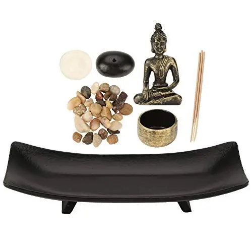 Produktbild: Buddha-Kerzenständer-Set mit Buddha aus Kunstharz, Teelichthalter aus Glas, Räucherstäbchen und Halter, Dekorationssteine ​​für Heimdekoration und Meditation