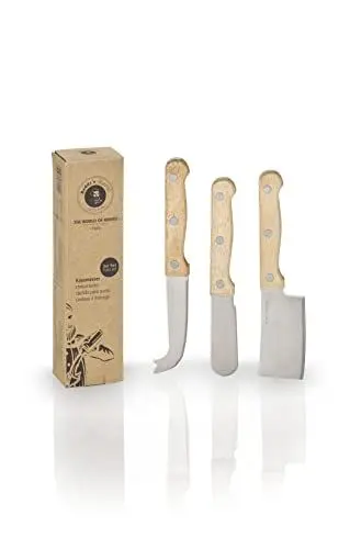 Produktbild: Buddy´s Blades - Käsemesser-Set 3-teilig bestehend aus Hartkäsebeil, Weichkäsemesser/Buttermesser und Streichkäsemesser, hochwertiger Klingenstahl, Profi-Qualität