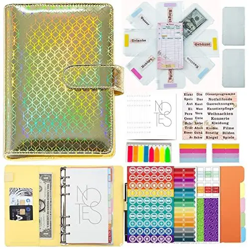Produktbild: Budget Planner Deutsch Budget Binder A6 - Bugetplaner Haushaltsbuch mit Geldfächer, Finanzplaner Geld Organizer Sparbuch mit Folien