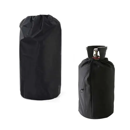 Produktbild: BUDPSI Gasflaschen Schutzhülle, 31 x 59 cm, Polyester Propan Tank Abdeckung, Schwarz Gasflaschen Hülle, mit Kordelzug, Gaskanisterabdeckung, für Camping, Grill, Küch