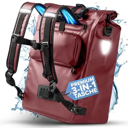 Produktbild: Büchel 3in1 Fahrradtasche für Gepäckträger, nutzbar als Rucksack, Umhängetasche oder Gepäckträgertasche | Fahrrad Tasche Wasserdicht & Reflektierend | mit 22L Kapazität und Anti-Rutsch Boden