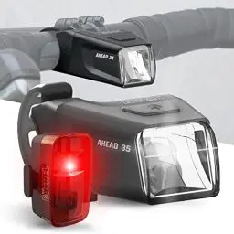 Produktbild: Büchel Ahead Fahrradlichter Set I 35/15 Lux Design genau mittig am Lenker StVZO zugelassen Aufladbares Fahrrad licht LED für vorne + hinten Rücklicht, fahrradlicht, Schwarz