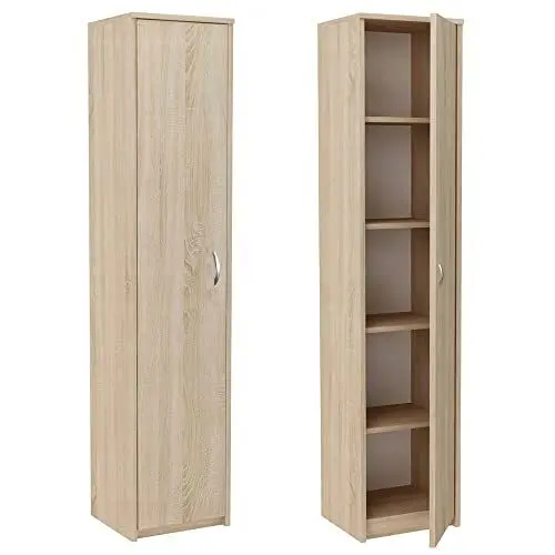 Produktbild: Bücherregal Kleiderschrank Regal sonoma 40cm breit 180cm hoch Schrank Organizer Mehrzweckschrank mit 4 verstellbaren Einlegeböden Aktenschrank Regal Wand schmal Holz für Schlafzimmer Flur Keller Büro