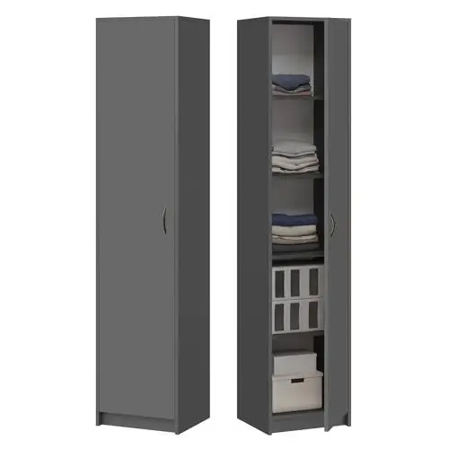 Produktbild: Bücherregal Kleiderschrank Regal anthrazit 40cm breit 180cm hoch Schrank Organizer Mehrzweckschrank mit 4 verstellbaren Einlegeböden Aktenschrank Regal Wand schmal Holz für Schlafzimmer Flur Büro