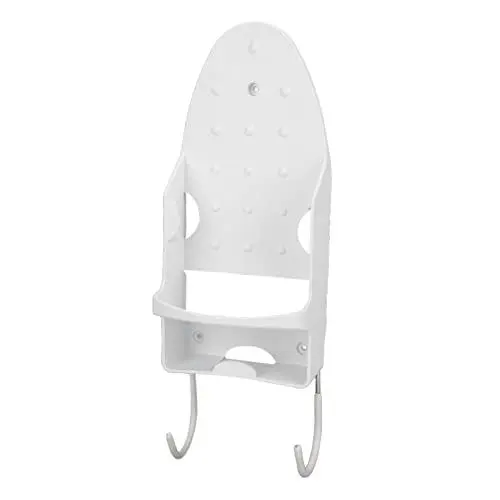 Produktbild: Bügeleisen und Bügelbrett Aufhänger, Wandhalterung Bügeleisen Halter Rest Bügelbrett Aufbewahrung Organizer Regal mit Haken für Haushalt Badezimmer Waschküche(Weiß)