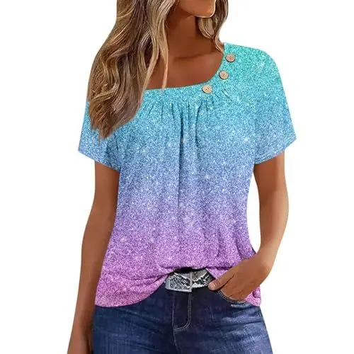 Produktbild: Bügelfreie Blusen Damen Tshirt Rundhals Kurzarm Langarmshirt Damen Pink Damen Tunika Große Größen Sexy Oberteil Damen Party Bluse Rot Damen Damenoberbekleidung Shirt Pink Türkis M