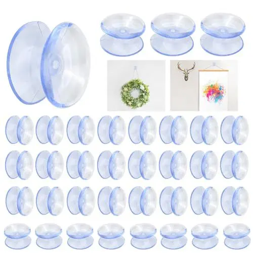 Produktbild: BUENTYA 20 Stück Saugnapf Doppelseitig Double Sided Suction Cup Saugknöpfe Klein Transparent Saugnäpfe für Glasplatte Tischglasplatte Glassaugnapf Kunststoffsauger für Glatte Oberflächen(Dia:20mm)
