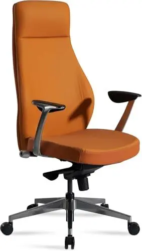 Produktbild: Bürostuhl Ergonomisch Höhenverstellbar mit Wippfunktion & hoher Rückenlehne, Schreibtischstuhl Chefsessel Homeoffice Drehstuhl Kunstleder bis 120kg, Office Chair Gaming Stuhl Bürosessel (Caramel)