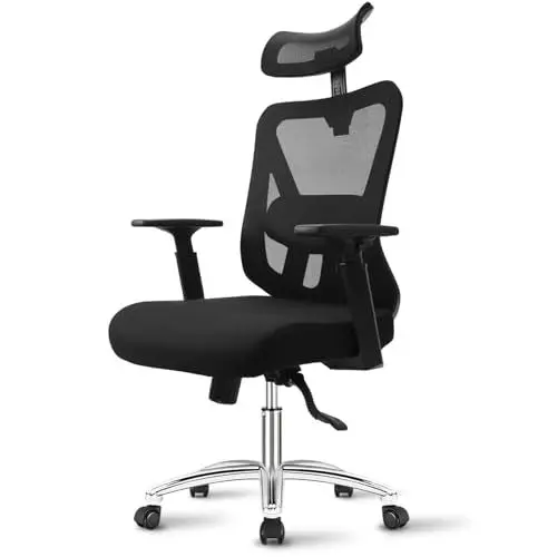 Produktbild: Bürostuhl Ergonomisch, Schreibtischstuhl mit Einstellbarer Lendenstütze, der langes Sitzen unterstützt, Liegestuhl(Dreistufige Verriegelung) und Höhenverstellung Drehstuhl Netzstuhl, Bürostuhl Schwarz