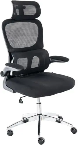 Produktbild: Bürostuhl Ergonomisch mit Wippfunktion, Schreibtischstuhl Höhenverstellbar mit Klappbare Armlehnen und Verstellbarer Kopfstütze, Drehstuhl Office Chair Arbeitsstuhl Bürosessel mit Lordosenstütze
