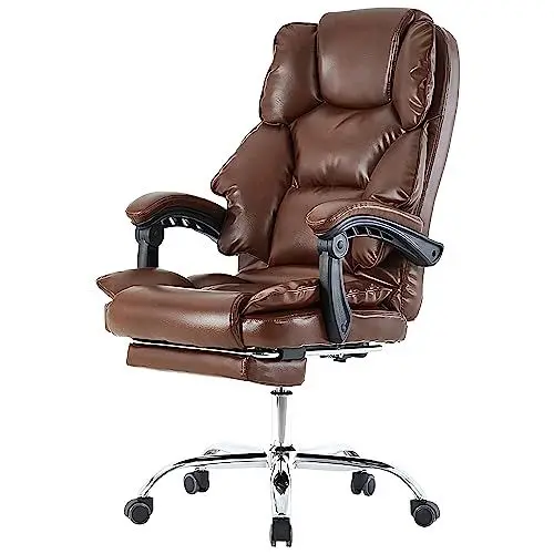 Produktbild: Bürostuhl mit Fußstütze und flexiblen 3-Punkt-Armlehnen - Schreibtischstuhl im Lederoptik - ergonomischer Bürostuhl mit einer verstellbaren Rückenlehne für gesündere Sitzhaltung, Farbe:Dunkelbraun