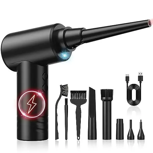 Produktbild: Bürstenloser Motor 150000RPM, Staubgebläse Elektrische Druckluftspray, 3-Gang Tastatur Reinigung Luftspray mit 7500mAh Akku für PC Reinigungsset, Laptop, Auto, sofa,Bürogeräte