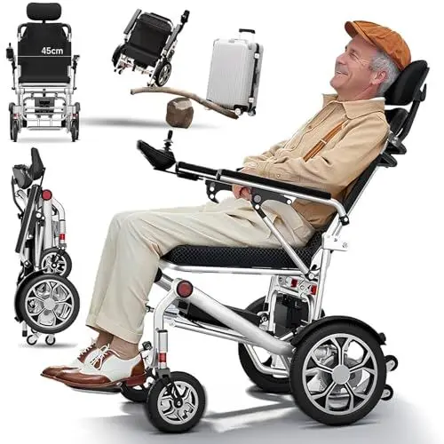 Produktbild: Bueuwe Leicht Rollstuhl Elektrisch Faltbar Elektrorollstuh,15.9 kg, abnehmbare Kopfstütze, 25 km Reichweite,Faltbar Elektrorollstuhl FüR Outdoor,TragfäHigkeit 150 Kg,für Senioren und Behinderung