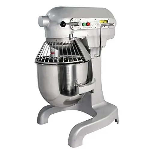 Produktbild: Buffalo 550 W kommerzieller Tisch-Planetenmixer, 9 Liter, Silber, drei Geschwindigkeiten – inklusive Schneebesen, Knethaken und Rührbesen, GL190