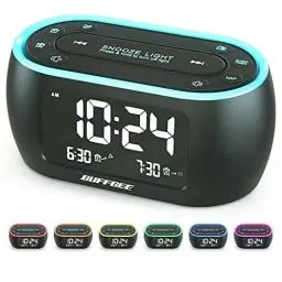 Produktbild: BUFFBEE Nachttisch-Wecker-Radio mit 7-Farben, Dual-Alarm, Snooze, Dimmer, USB-Ladegerät, Nap Timer, Digitaler mit FM-Radio und Auto-Off-Timer, netzbetrieben mit Batterie-Backup