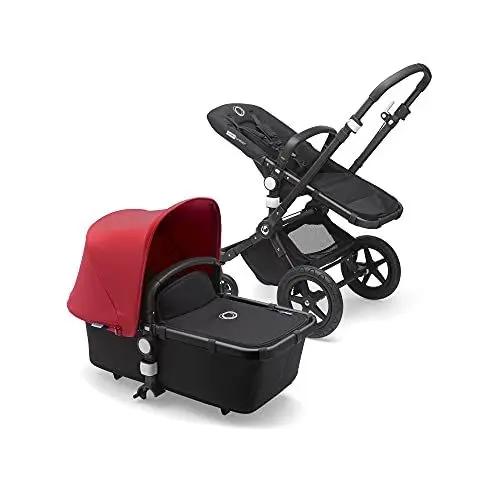 Produktbild: Bugaboo Cameleon 3 Plus: Vielseitiger 2-in-1 Kinderwagen mit drehbarem Lenker für eine komfortable Fahrt, Liegewanne, 0-4 Jahre, schwarzes Fahrgestell & rotes Sonnendach