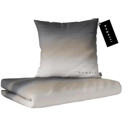 Produktbild: bugatti Bettwäsche 135 x 200 cm - 100% Baumwolle, Reißverschluss, anschmiegsam, weich & waschbar, Mako Satinbettwäsche gestreift grau beige