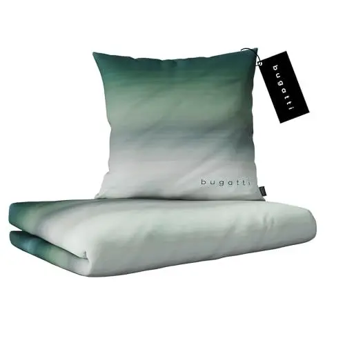 Produktbild: bugatti Bettwäsche 135 x 200 cm - 100% Baumwolle, Reißverschluss, anschmiegsam, weich & waschbar, Mako Satinbettwäsche gestreift grün grau