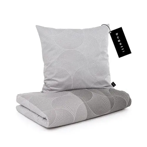 Produktbild: bugatti Bettwäsche 135x200 cm - 100% Baumwolle, Reißverschluss, anschmiegsam, weich & waschbar, Mako Satinbettwäsche Kreise grafisch grau