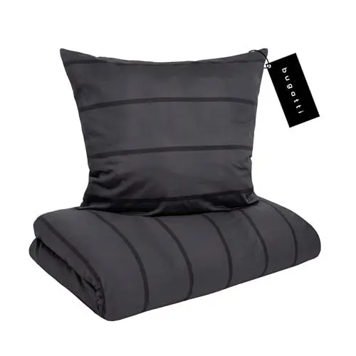 Produktbild: bugatti Bettwäsche 155x220 cm - Satinbettwäsche anthrazit/schwarz, 100% Baumwolle, 2 teilig mit Reißverschluss