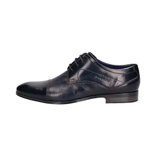 Produktbild: bugatti Herren Klassischer Business Halbschuh aus Leder, Derby mit Querkappe und Perforation, Dark Blue, 43 EU