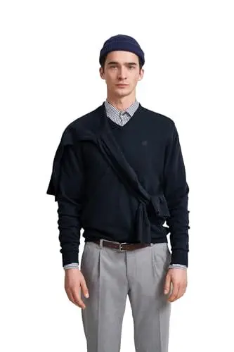 Produktbild: bugatti Herren Pullover Regular Fit V-Neck Premium Cotton Basic Baumwolle V-Ausschnitt