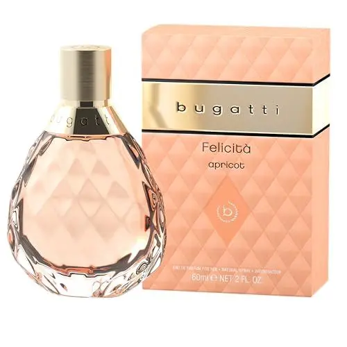 Produktbild: bugatti Parfüm Damen Felicità Apricot EdP 60ml I Floral-fruchtiges Damen Parfüm im Glasflakon I Sommerliche Nuancen aus Aprikose, Litschi, Hibiskus, Vanille & Moschus I Feminines Eau de Parfum Damen