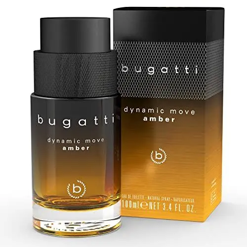 Produktbild: bugatti Parfüm Herren Dynamic Move Amber 100ml I rauchig-warmes Eau de Toilette Herren I sinnlich-starke Kombination aus Zimt, Tabak & Cypriol I Herren Parfüm I dynamisch, pudrig & süßlich-scharf