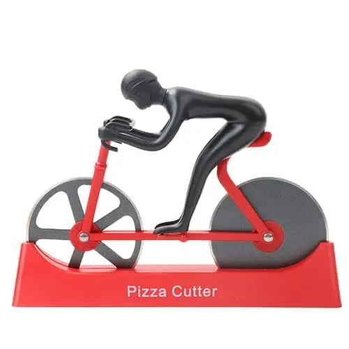 Produktbild: Bugucat Fahrrad Pizzaschneider,Doppel Pizza Cutter aus Antihaft Edelstahl,Pizzaroller Essen Grade Pizza Slicer mit Scharfem Schneiderad,Pizzarad Pizzamesser für Weihnachten Pizza Teig, Rot
