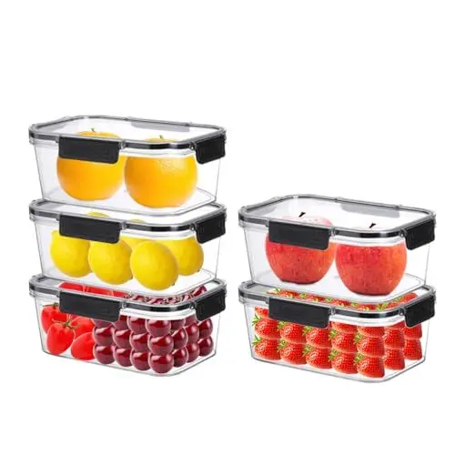 Produktbild: Bugucat Vorratsdosen, Vorratsbehälter Set 11er (5Behälter+5Luftdicht Deckel+1Partition), Aufbewahrungsbox Küche Organizer, Frischhaltedosen BPA Frei, Aufbewahrungsbehälter, Müsli Schüttdose, 5.5L