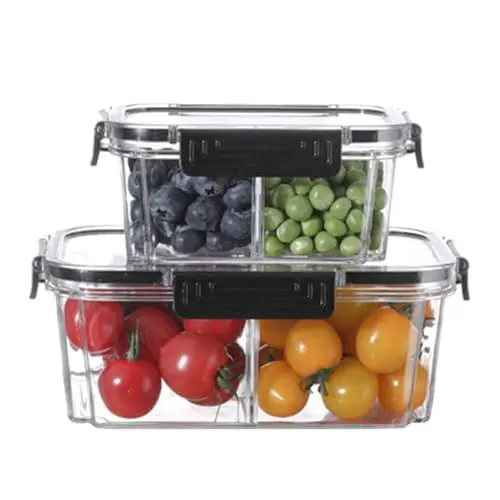 Produktbild: Bugucat Vorratsdosen, Vorratsbehälter Set 6er (2Behälter+2Luftdicht Deckel+2Partition), Aufbewahrungsbox Küche Organizer, Frischhaltedosen BPA Frei, Aufbewahrungsbehälter, Müsli Schüttdose, 1.56L