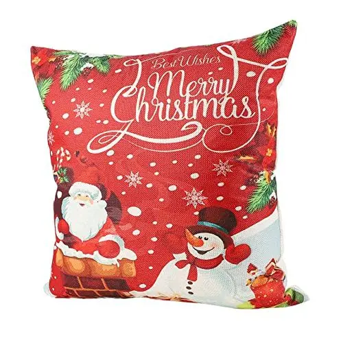 Produktbild: BUGUUYO 1pc Weihnachten Dekorative Kissen 45x45cm Natürliche Leinen Sofa Kissen Mit Weihnachten Elemente