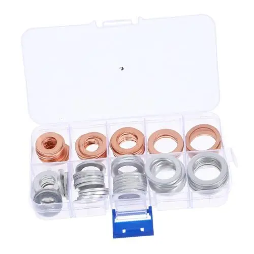 Produktbild: BUGUUYO Dichtungssatz für Ablassschraube Aluminium-Unterlegscheibensatz Auto-Quetschdichtung Motoröl-Unterlegscheibe einfache Installation 1 Box-Set