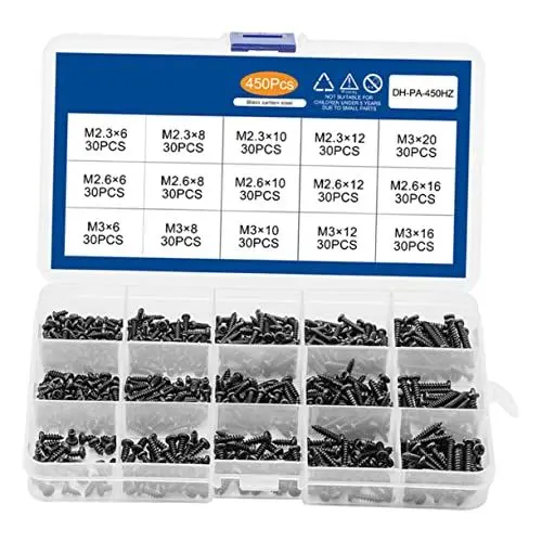 Produktbild: BUGUUYO 450-teiliges Set Mit Selbstschneidenden Schrauben Hochfestem Hartkohlenstoffstahl Runde Kreuzschrauben
