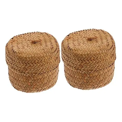 Produktbild: BUGUUYO Handgemachter Aufbewahrungskorb Aus Weide Mit Deckel Strohblumenkasten Aus Natürlichem Seegras Schreibtisch-organizer Kleiner Weidenkorb