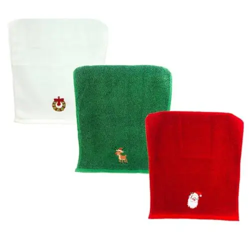 Produktbild: BUGUUYO Luxus Weihnachten Baumwolle Handtuch Set 3pcs Hand Gesicht Badetücher Dekorative Stickerei