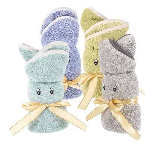 Produktbild: BUGUUYO Handtücher in Kaninchenform 4er-Pack Make-up-Entferner Waschlappen weich saugfähig Baby-Badetuch-Set