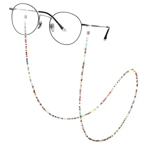 Produktbild: BUGUUYO 2stücke Brillenkette Damen Bunte Perlen Eyeglass Holder Kette Vintage Design Für Sonnenbrillen Und Lesebrillen Für Brillenträger Dekorativer Brillenhalter Mit Sicherem Halt