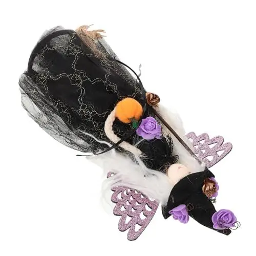Produktbild: BUGUUYO Einzigartiger Baumschmuck mit Halloween-Hexenpuppe und handgefertigtem Spinnennetzrock für Halloween-Partys und Heimdekoration